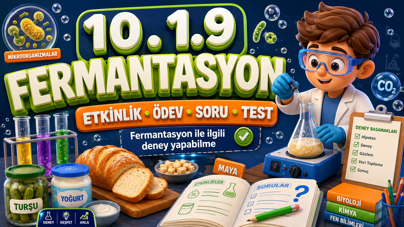 BİY.10.1.9. Fermantasyon ile ilgili deney yapabilme - Bağlam Temelli Test kapak görseli
